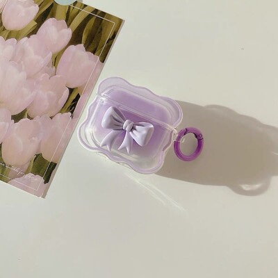 Калъф Ins 3D Bow Wave за Apple AirPods 1 2 Cases Pink Floral Girls Cover за AirPods 3 Air Pods Pro Безжична кутия с ключодържател