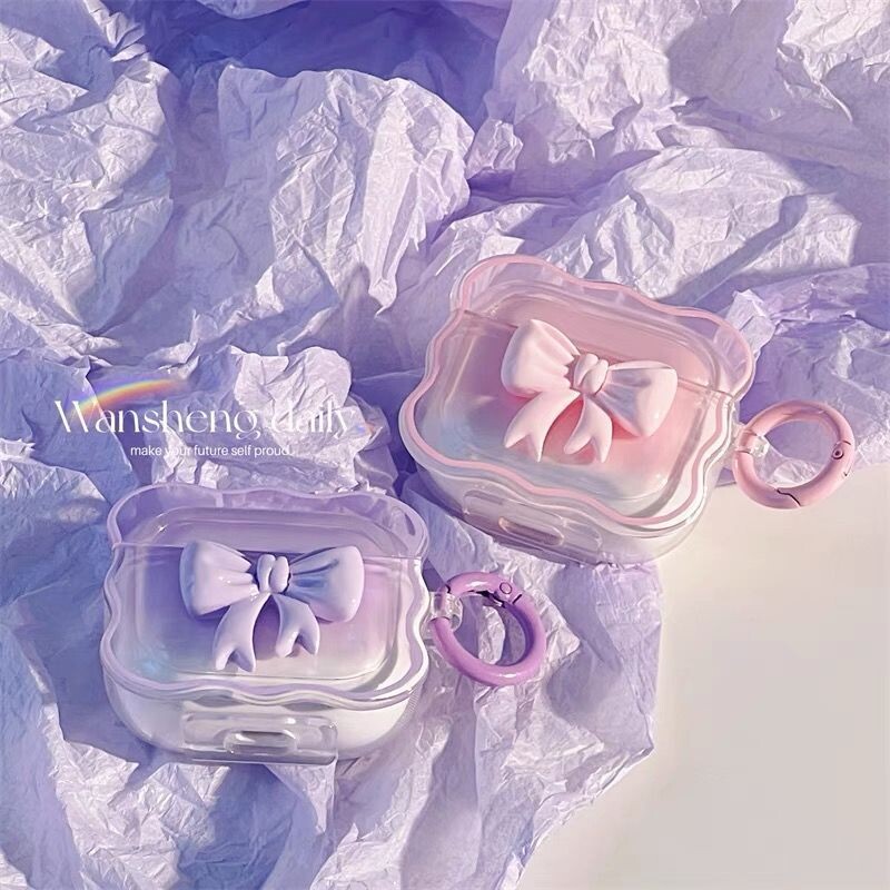 Калъф Ins 3D Bow Wave за Apple AirPods 1 2 Cases Pink Floral Girls Cover за AirPods 3 Air Pods Pro Безжична кутия с ключодържател