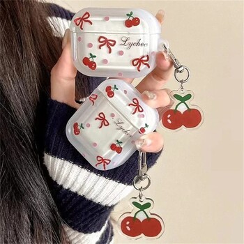 Κορεάτικη Cute Bow Cherry θήκη ακουστικών για Apple Airpods Pro 2 3 4 Κάλυμμα με Θήκες φόρτισης ακουστικών Charm Silicone για Airpods