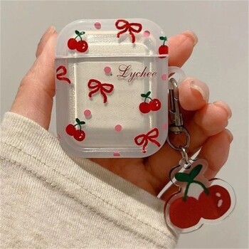 Κορεάτικη Cute Bow Cherry θήκη ακουστικών για Apple Airpods Pro 2 3 4 Κάλυμμα με Θήκες φόρτισης ακουστικών Charm Silicone για Airpods