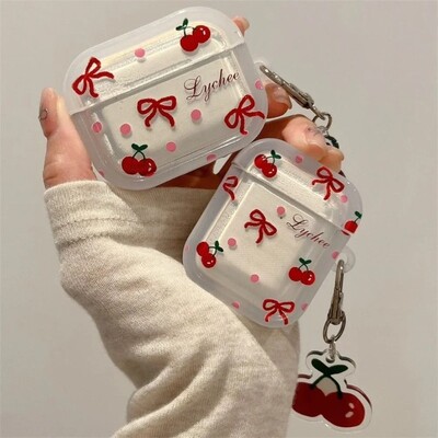 Κορεάτικη Cute Bow Cherry θήκη ακουστικών για Apple Airpods Pro 2 3 4 Κάλυμμα με Θήκες φόρτισης ακουστικών Charm Silicone για Airpods