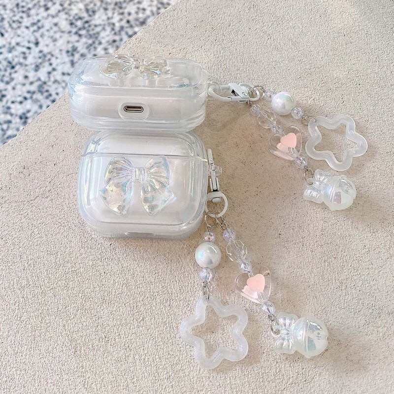 INS Laser Bow Transparent Case Stars Akrilni privjesak zvono privjesak za Apple Airpods 4 2024 Pro 2 1 3 Earphone Accessory torbice
