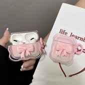 3D Bow Wave Case za Apple AirPods 1 2 Case Pink Floral Girls Cover za AirPods Pro bežična kutija s privjeskom