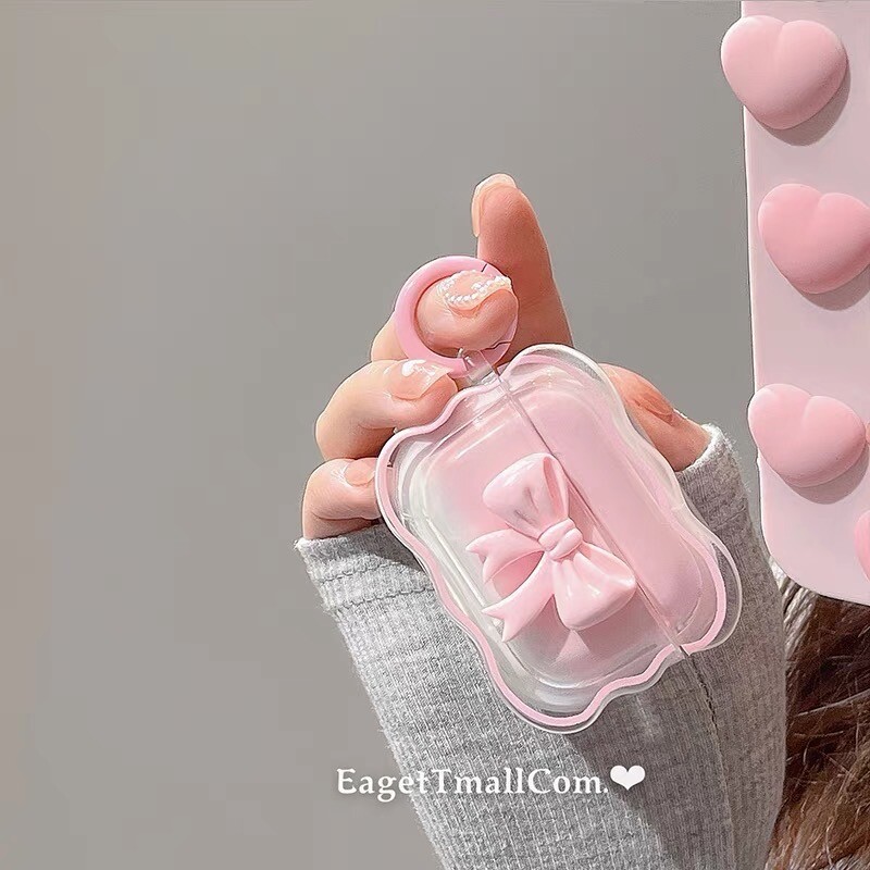 3D Bow Wave Case za Apple AirPods 1 2 Case Pink Floral Girls Cover za AirPods Pro bežična kutija s privjeskom