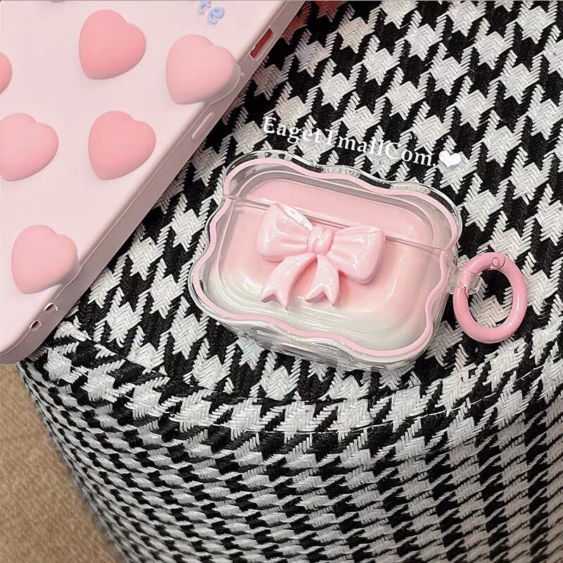 3D Bow Wave Case za Apple AirPods 1 2 Case Pink Floral Girls Cover za AirPods Pro bežična kutija s privjeskom