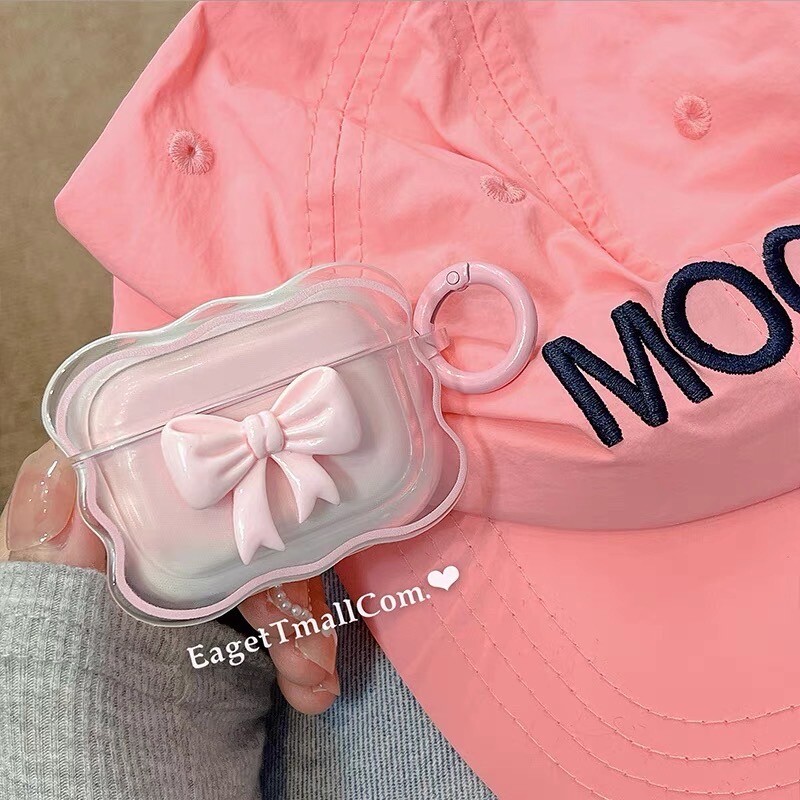 3D Bow Wave Case za Apple AirPods 1 2 Case Pink Floral Girls Cover za AirPods Pro bežična kutija s privjeskom