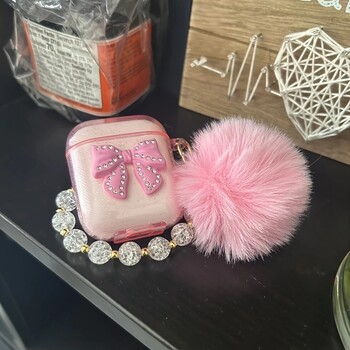 Θήκη 3D Pink Bow For Airpods 1/2 προστατευτικό κάλυμμα ασύρματου ακουστικού για Airpods pro/pro2 θήκη με αλυσίδα Haieball