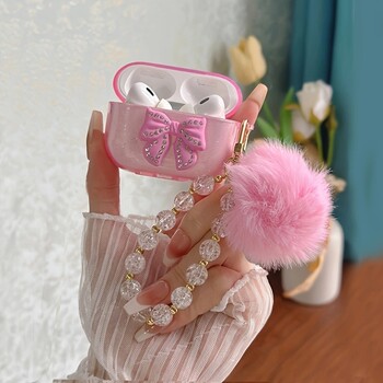 Θήκη 3D Pink Bow For Airpods 1/2 προστατευτικό κάλυμμα ασύρματου ακουστικού για Airpods pro/pro2 θήκη με αλυσίδα Haieball