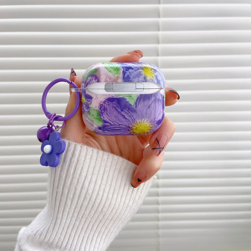 Retro ljubičasti cvijet + vješalica za Apple AirPods1 2 Pro Bluetooth slušalice, 3. generacija silikonske mekane zaštitne maske