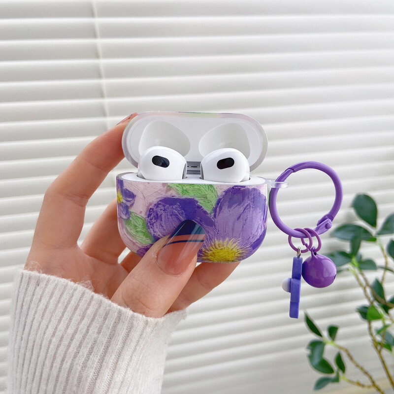 Retro ljubičasti cvijet + vješalica za Apple AirPods1 2 Pro Bluetooth slušalice, 3. generacija silikonske mekane zaštitne maske