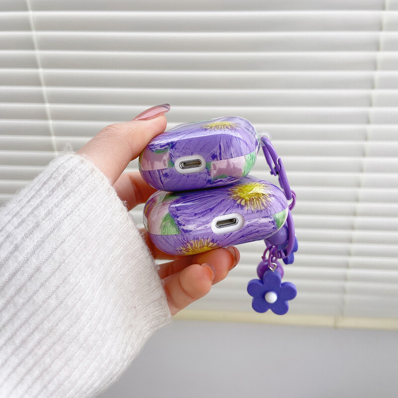 Retro ljubičasti cvijet + vješalica za Apple AirPods1 2 Pro Bluetooth slušalice, 3. generacija silikonske mekane zaštitne maske