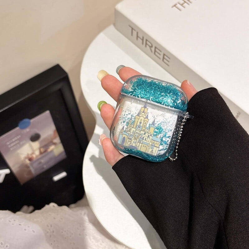 Blizgančio smėlio pilies fejerverkų ausinių dėklas, skirtas Apple Airpods 4 3 2 1 pro 2 belaidė Bluetooth įkrovimo dėžutės ausinių dangtelis