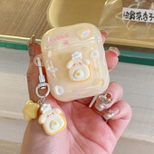 Cartoon Cake Egg Bear Case for AirPods 1 2 3 Pro 2 EarBuds Funda ακουστικών για AirPod Pro2 με Αξεσουάρ τσάντες ακουστικών με μπρελόκ