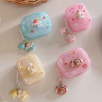 Cartoon Cake Egg Bear Case for AirPods 1 2 3 Pro 2 EarBuds Funda ακουστικών για AirPod Pro2 με Αξεσουάρ τσάντες ακουστικών με μπρελόκ