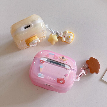 Cartoon Cake Egg Bear Case for AirPods 1 2 3 Pro 2 EarBuds Funda ακουστικών για AirPod Pro2 με Αξεσουάρ τσάντες ακουστικών με μπρελόκ