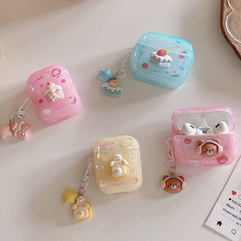 Cartoon Cake Egg Bear Case for AirPods 1 2 3 Pro 2 EarBuds Funda ακουστικών για AirPod Pro2 με Αξεσουάρ τσάντες ακουστικών με μπρελόκ