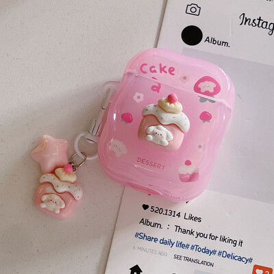 Cartoon Cake Egg Bear Case for AirPods 1 2 3 Pro 2 EarBuds Funda ακουστικών για AirPod Pro2 με Αξεσουάρ τσάντες ακουστικών με μπρελόκ