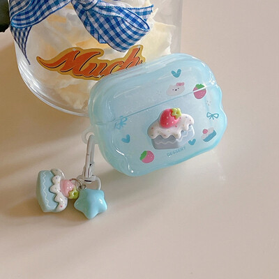 Cartoon Cake Egg Bear Case for AirPods 1 2 3 Pro 2 EarBuds Funda ακουστικών για AirPod Pro2 με Αξεσουάρ τσάντες ακουστικών με μπρελόκ
