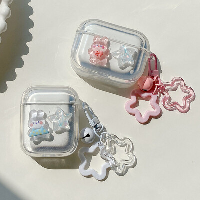 Crystal Cute Rabbit Star Θήκη ακουστικών Stars Στολίδι Μπρελόκ για Apple AirPods 4 Pro 1 2 3 Πολυτελές διαφανές προστατευτικό κάλυμμα