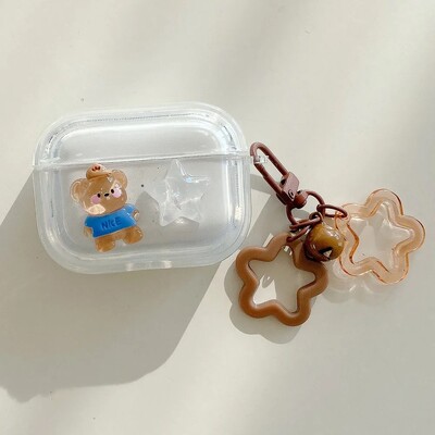 Калъф за слушалки Crystal Cute Rabbit Stars Ornament Keychain за Apple AirPods 4 Pro 1 2 3 Луксозен прозрачен защитен капак