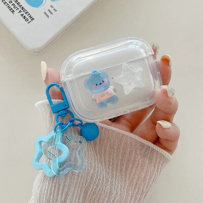 Калъф за слушалки Crystal Cute Rabbit Stars Ornament Keychain за Apple AirPods 4 Pro 1 2 3 Луксозен прозрачен защитен капак