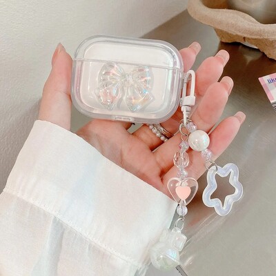 Калъф за слушалки Crystal Cute Rabbit Stars Ornament Keychain за Apple AirPods 4 Pro 1 2 3 Луксозен прозрачен защитен капак
