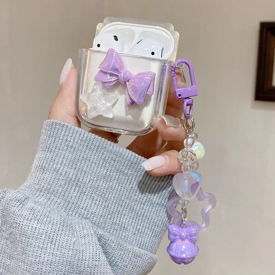 Калъф за слушалки Crystal Cute Rabbit Stars Ornament Keychain за Apple AirPods 4 Pro 1 2 3 Луксозен прозрачен защитен капак