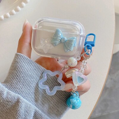 Калъф за слушалки Crystal Cute Rabbit Stars Ornament Keychain за Apple AirPods 4 Pro 1 2 3 Луксозен прозрачен защитен капак