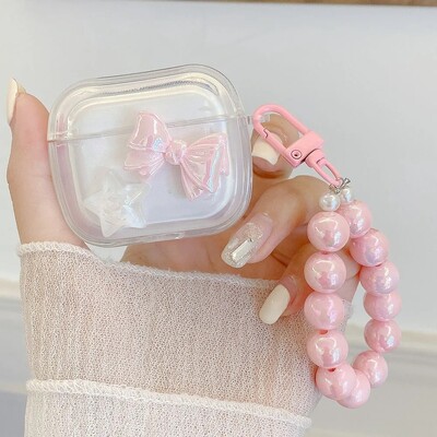 Калъф за слушалки Crystal Cute Rabbit Stars Ornament Keychain за Apple AirPods 4 Pro 1 2 3 Луксозен прозрачен защитен капак