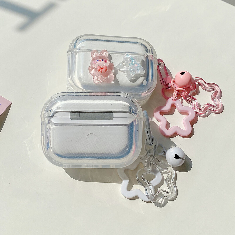Калъф за слушалки Crystal Cute Rabbit Stars Ornament Keychain за Apple AirPods 4 Pro 1 2 3 Луксозен прозрачен защитен капак