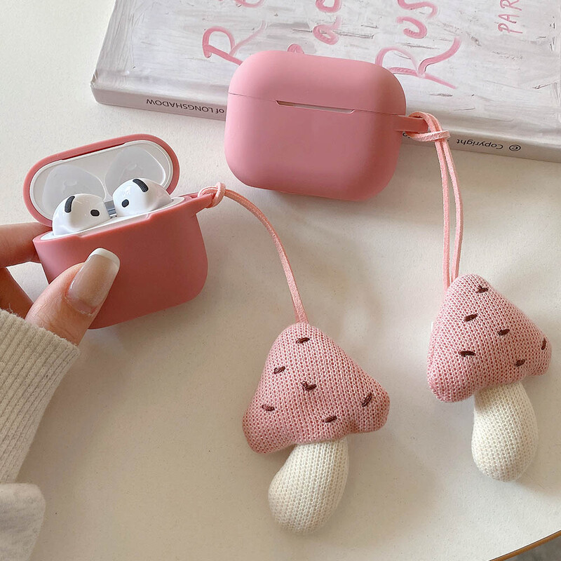 Slatka ružičasta silikonska torbica za slušalice u obliku pijeska u prahu za AirPods 1 2 3 Pro 2 Pro2 4 ANC s privjeskom u obliku gljive, zaštitnim poklopcem