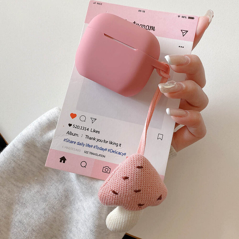 Slatka ružičasta silikonska torbica za slušalice u obliku pijeska u prahu za AirPods 1 2 3 Pro 2 Pro2 4 ANC s privjeskom u obliku gljive, zaštitnim poklopcem