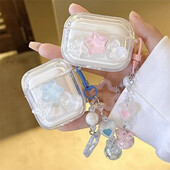 Slatka 3D ljubavna zvijezda srce prozirna torbica za slušalice za AirPods 1 2 3 s kuglicama privjesak zaštitna školjka meka navlaka za AirPods Pro 2