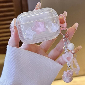 Χαριτωμένη 3D Love Star Heart Clear Θήκη Ακουστικών για AirPods 1 2 3 Με Χάντρες Κρεμαστό Προστατευτικό Κέλυφος Μαλακό Κάλυμμα για AirPods Pro 2