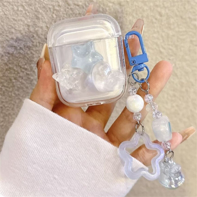 Slatka 3D ljubavna zvijezda srce prozirna torbica za slušalice za AirPods 1 2 3 s kuglicama privjesak zaštitna školjka meka navlaka za AirPods Pro 2