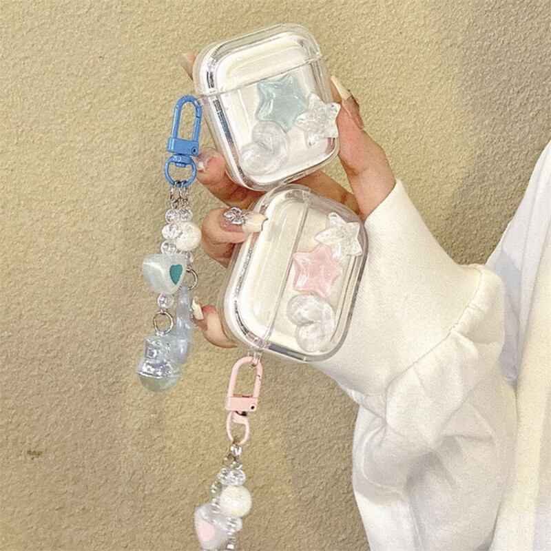 Slatka 3D ljubavna zvijezda srce prozirna torbica za slušalice za AirPods 1 2 3 s kuglicama privjesak zaštitna školjka meka navlaka za AirPods Pro 2