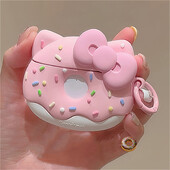 Θήκη ακουστικών σιλικόνης Kawaii Cute Pink Donut Bow για Airpods 1 2 3 με προστατευτικό μαλακό κάλυμμα Kerchain για Airpods Pro 2