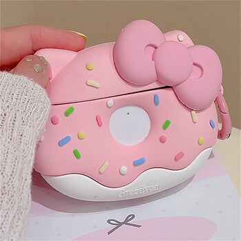 Θήκη ακουστικών σιλικόνης Kawaii Cute Pink Donut Bow για Airpods 1 2 3 με προστατευτικό μαλακό κάλυμμα Kerchain για Airpods Pro 2