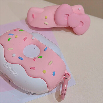 Θήκη ακουστικών σιλικόνης Kawaii Cute Pink Donut Bow για Airpods 1 2 3 με προστατευτικό μαλακό κάλυμμα Kerchain για Airpods Pro 2