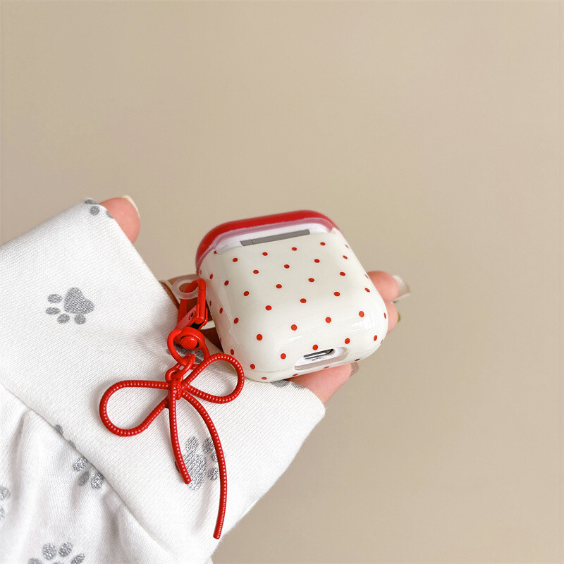 Slatka korejska točkasta crvena mašna s privjeskom maska za slušalice AirPods 4 3 21 1 Silikonska maska za slušalice AirPods Pro 2 otporna na udarce
