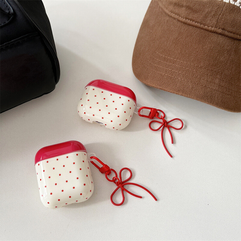 Slatka korejska točkasta crvena mašna s privjeskom maska za slušalice AirPods 4 3 21 1 Silikonska maska za slušalice AirPods Pro 2 otporna na udarce