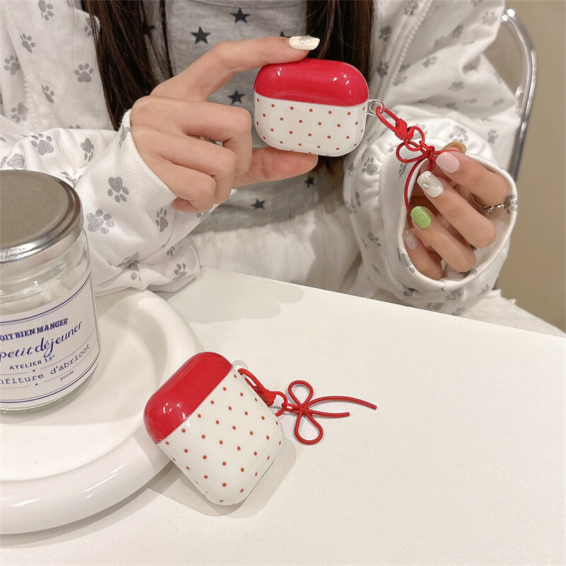 Slatka korejska točkasta crvena mašna s privjeskom maska za slušalice AirPods 4 3 21 1 Silikonska maska za slušalice AirPods Pro 2 otporna na udarce