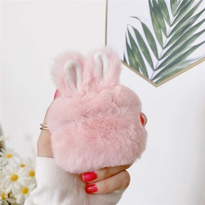 Mekana krznena futrola sa zečjim ušima za AirPods 1 2 Fluffy kutija za bežično punjenje s karabinerom Plišana navlaka za Airpods Pro Case Capa