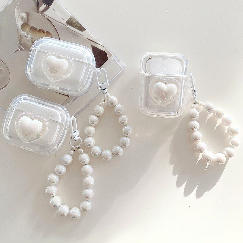 Jednostavna Laser Pearl Heart torbica za slušalice za slušalice AirPods 2 Pro 3 generacije Kutija za punjenje Zaštitna maska za Air Pods privjesak