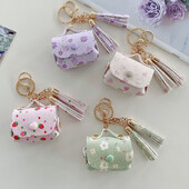 Dėklas, skirtas Airpods Pro 2 3 mielas odinis krepšys, gėlių braškių širdis, įkrovimo dėžutės dangtelis, minkštas ausinių dėklas su kutais raktų pakabu