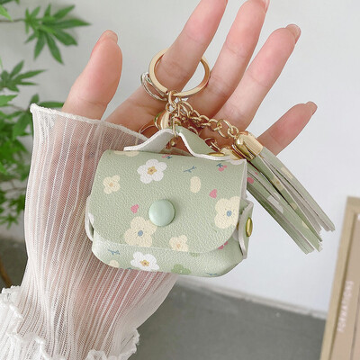 Dėklas, skirtas Airpods Pro 2 3 mielas odinis krepšys, gėlių braškių širdis, įkrovimo dėžutės dangtelis, minkštas ausinių dėklas su kutais raktų pakabu