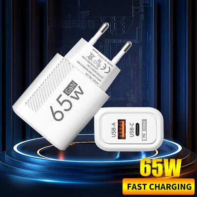 Iš viso 65W USB C įkroviklis GaN greito įkrovimo sieninis įkroviklis skirtas iPhone Samsung Xiaomi greito įkrovimo EU/US Plug Phone Charger Adapter