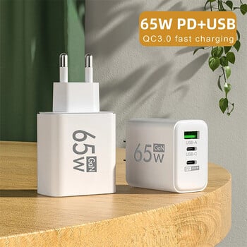 GaN бързо зареждане 65W USB тип C зарядно устройство EU KR PD 3.0 Quick Charge Стена за адаптер за телефон за iPhone 15 Xiaomi Huawei Samsung