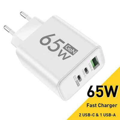 GaN бързо зареждане 65W USB тип C зарядно устройство EU KR PD 3.0 Quick Charge Стена за адаптер за телефон за iPhone 15 Xiaomi Huawei Samsung