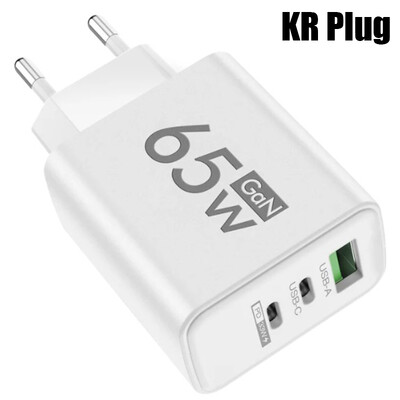 GaN greito įkrovimo 65 W USB tipo C įkroviklis EU KR PD 3.0 greito įkrovimo sienelė telefono adapteriui, skirta iPhone 15 Xiaomi Huawei Samsung